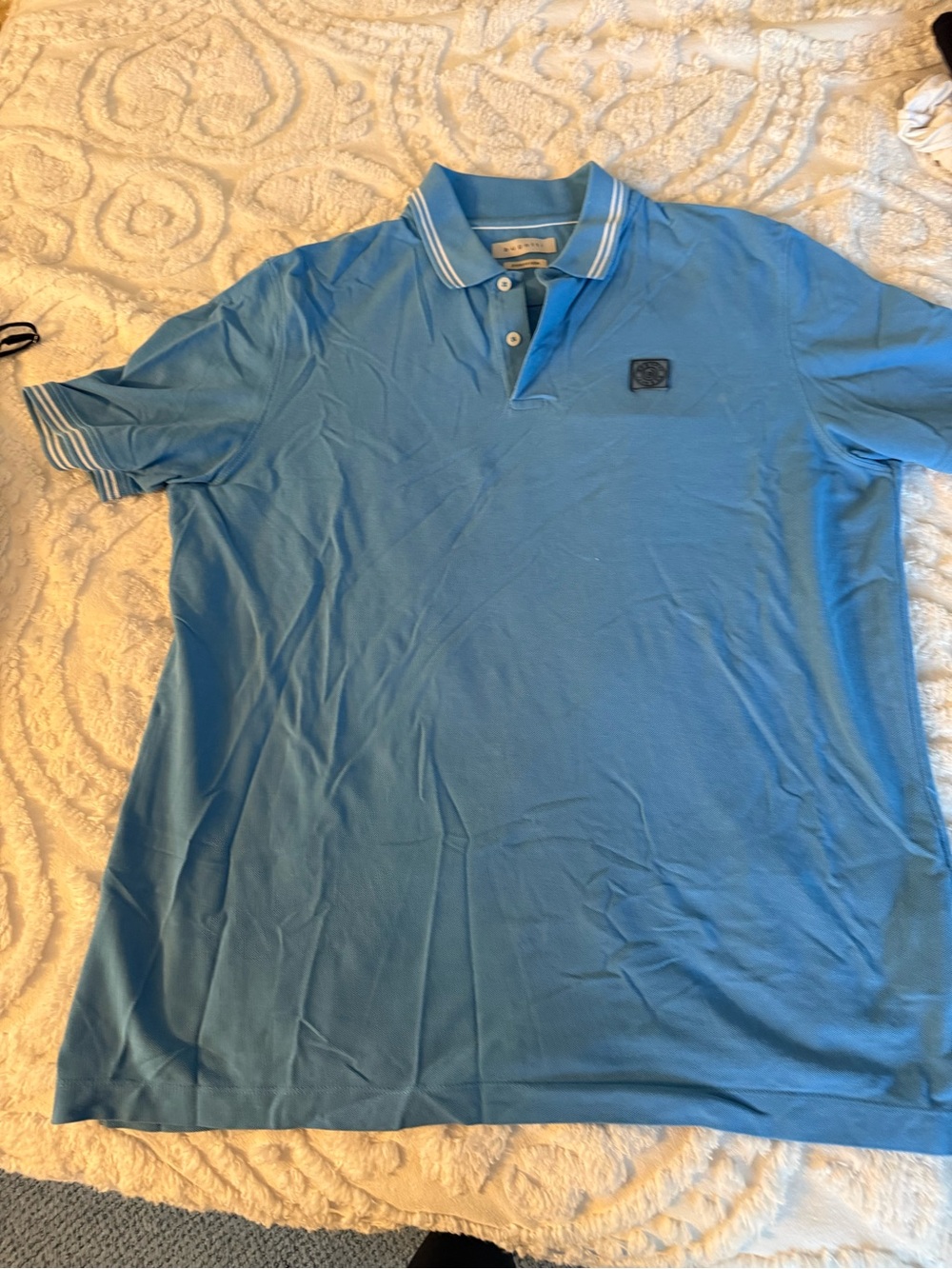Bugatti Light Blue Polo with Striped Collar